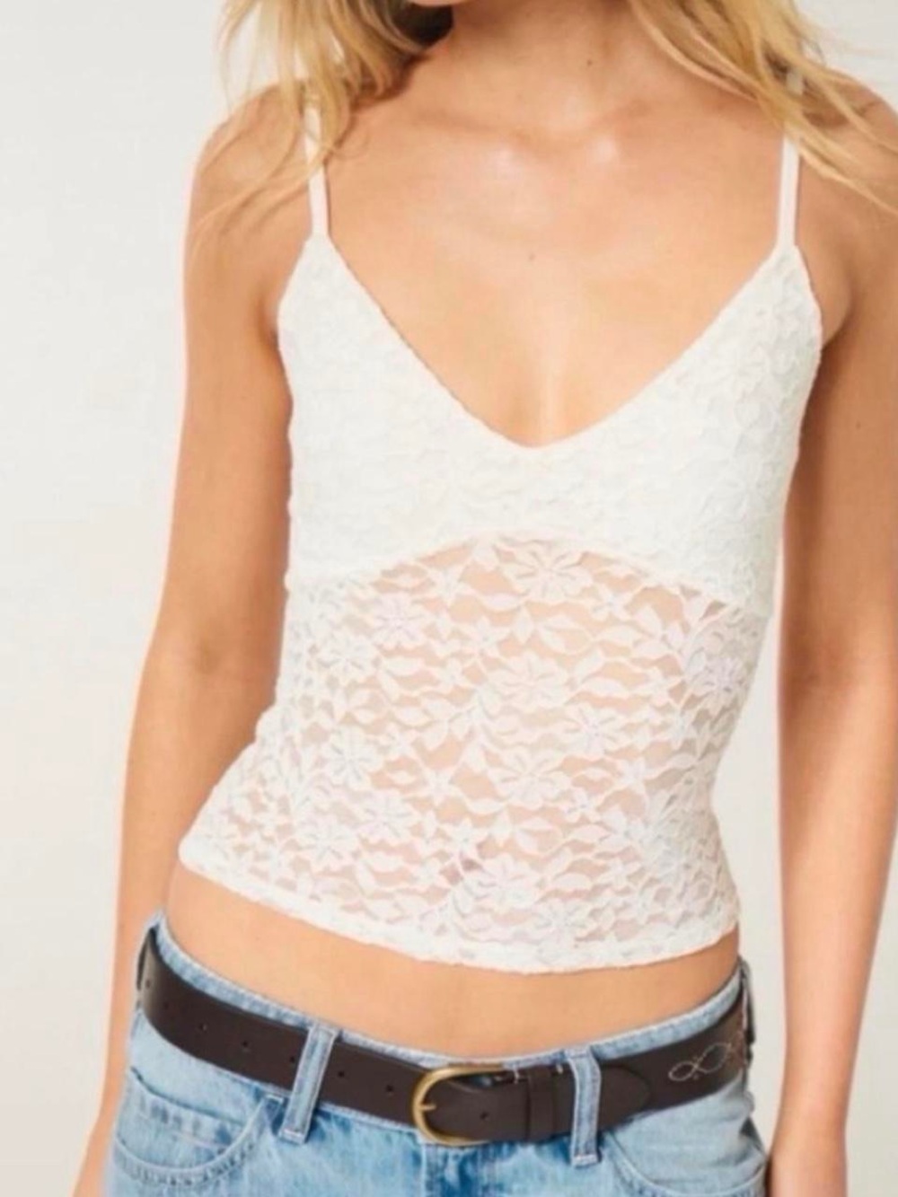 Hollister White Lace Cami Tank Top